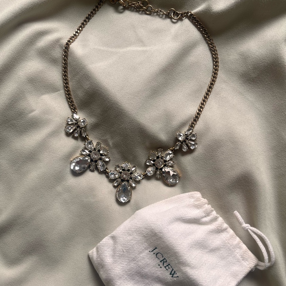 J. Crew Gold Crystal Floral Necklace